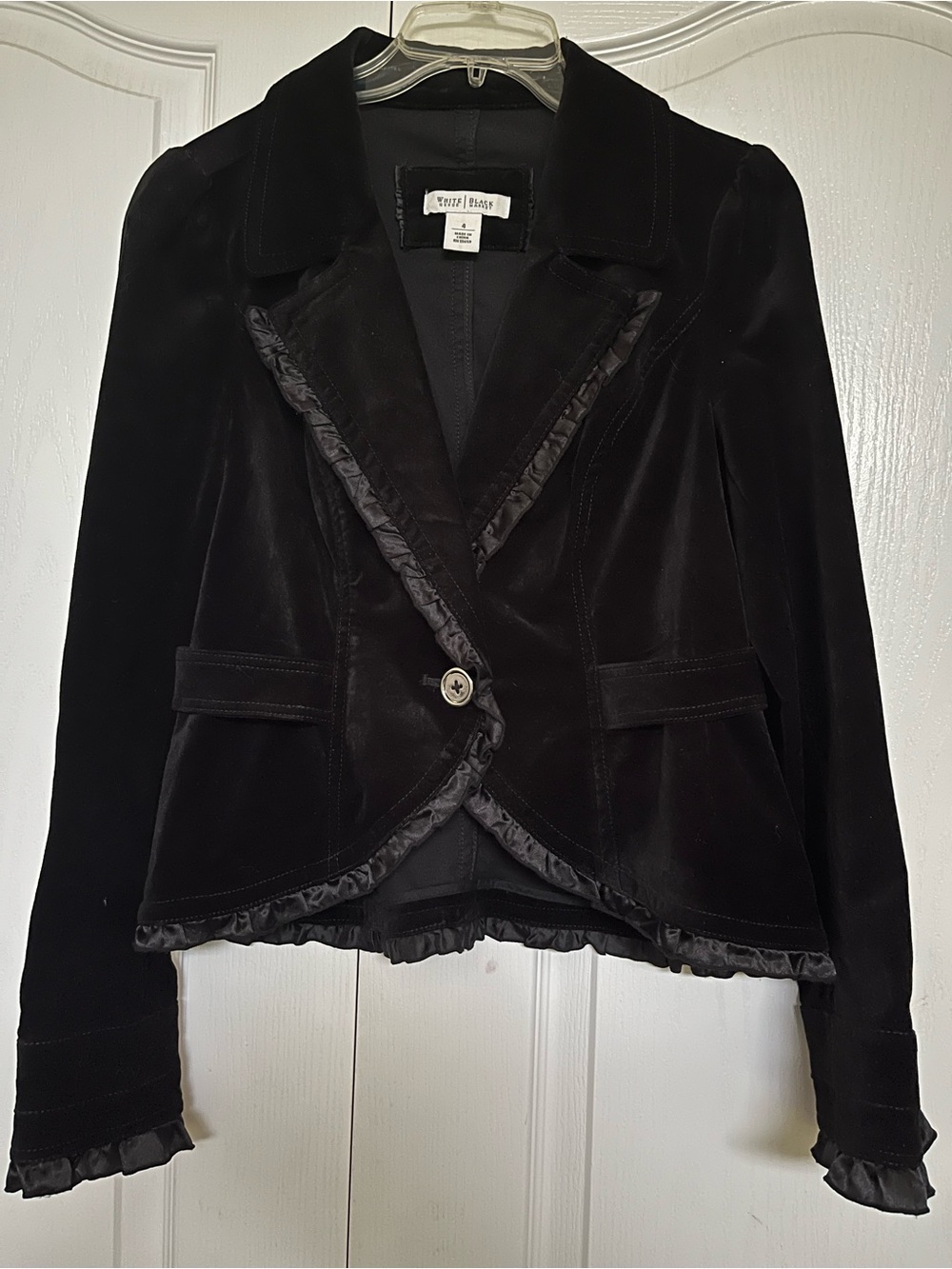 White House Black Market Black Velvet Ruffle-Trim Blazer